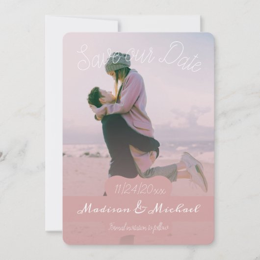 Foto mit weichrosa Banner Ankündigung Datum freiha (Vorderseite)