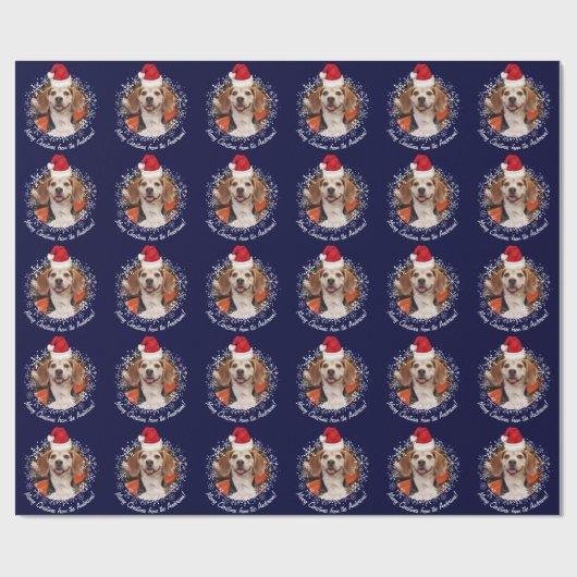 Foto mit Weihnachtsmannmütze Snowflakes Navy Weihn Geschenkpapier (Flach)