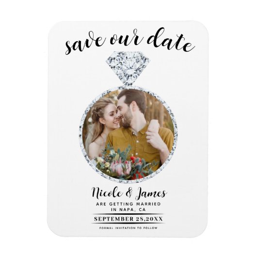 Foto mit weißem Diamantring Save the Date Magnet (Vertikal)