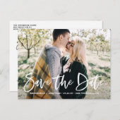 Foto mit weißen Buchstaben Save the Date Postkarte (Vorne/Hinten)