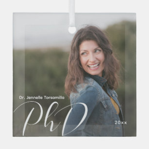 Foto mit weißen Worten PhD-Abschluss Ornament Aus Glas