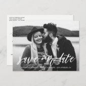 Foto mit White Hand Letters Save the Date Ankündigungspostkarte (Vorne/Hinten)