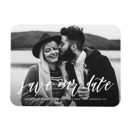Foto mit White Hand Letters Save the Date Magnet (Horizontal)