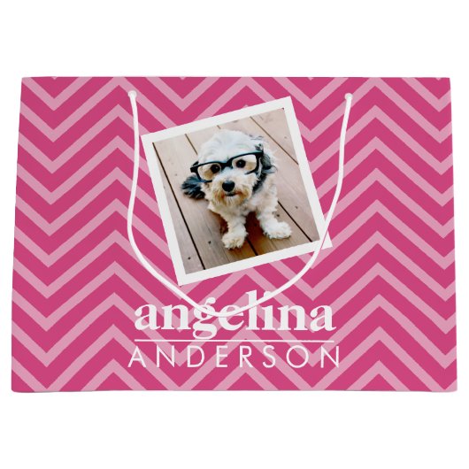 Foto mit Zickzack Muster und Individuelle Name Große Geschenktüte (Vorderseite)