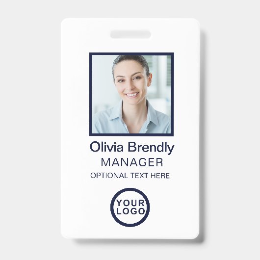 Foto Mitarbeiter-ID Abzeichen | Navy White Ausweis (Vorderseite)