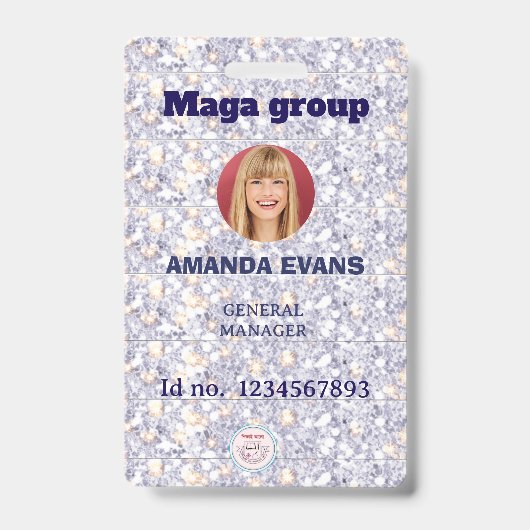 Foto Mitarbeiter Logo oder QR CODE Glitter Ausweis (Vorderseite)