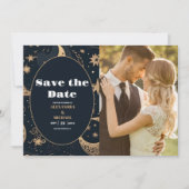 Foto Mitternachtsblau Gold Himmlische Hochzeit Save The Date (Vorderseite)