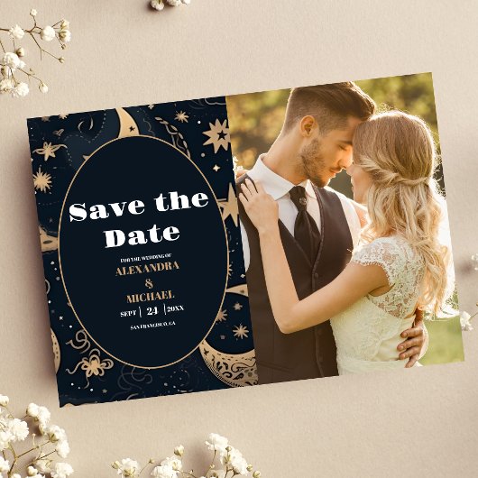 Foto Mitternachtsblau Gold Himmlische Hochzeit Save The Date