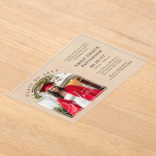 Foto Modern Arch Graduate Script Graduate Party Acryleinladungen (Ablage )