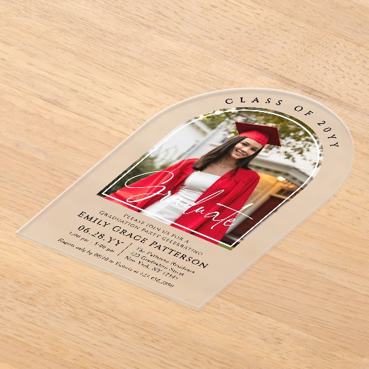 Foto Modern Arch Graduate Script Graduate Party Acryleinladungen (Ablage )