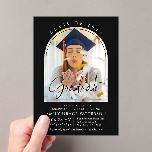 Foto Modern Arch Graduate Script Graduate Party Acryleinladungen (Insitu (Handheld))