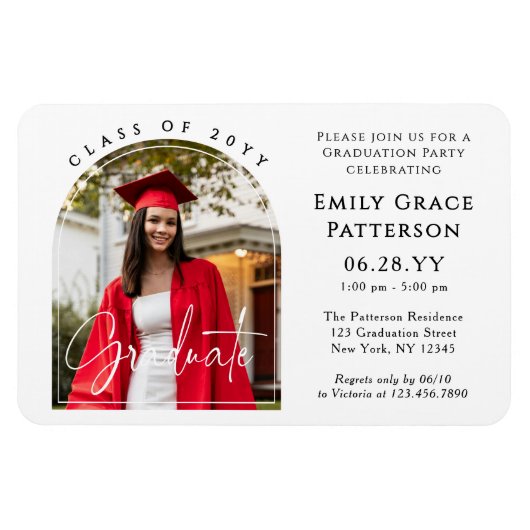 Foto Modern Arch Graduate Script Graduate Party Magnet (Horizontal)