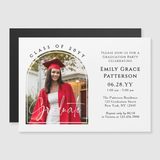 Foto Modern Arch Graduate Script Graduate Party Magnetkarte (Vorne/Hinten)