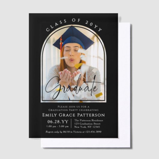 Foto Modern Arch Graduate Script Graduate Party Pergament Einladungen (Versetzt)