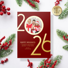 Foto Modern Bold Burgund 2026 Holiday Gold Card Folieneinladung