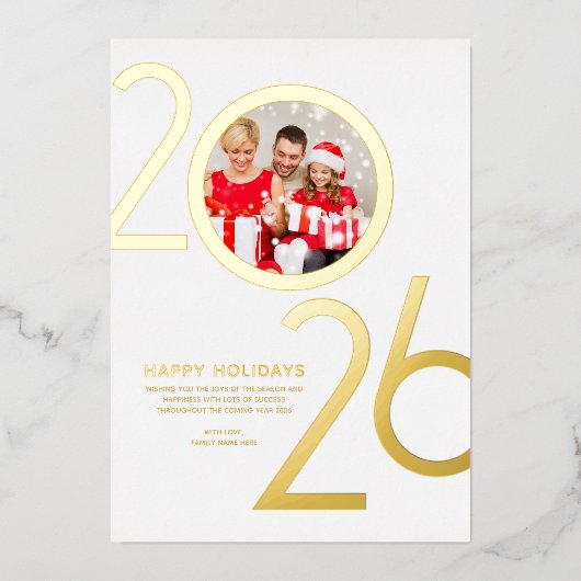 Foto Modern Bold White 2026 Holiday Gold Card Folieneinladung (Vorderseite)