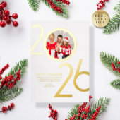 Foto Modern Bold White 2026 Holiday Gold Card Folieneinladung