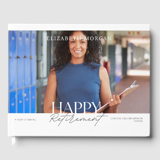 Foto Modern Happy Retirement Party White Gästebuch (Vorderseite)