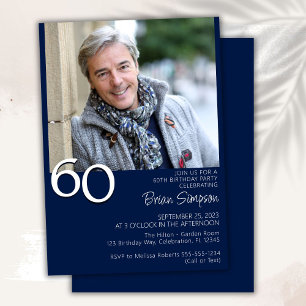Foto Modern Minimalist Navy Blau 60. Geburtstag Einladung