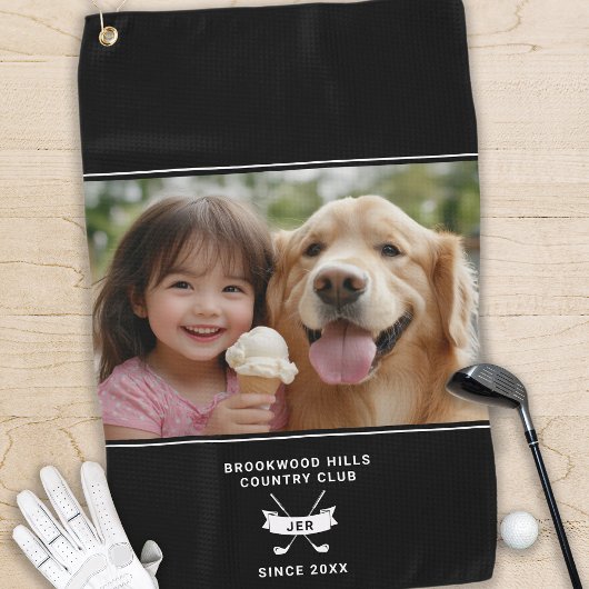 Foto Modern Monogram Initials Golfer Club Name Golfhandtuch