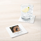 Foto Modern Monogramm Save the Date Rechteckiger Pappuntersetzer (Vor Ort)