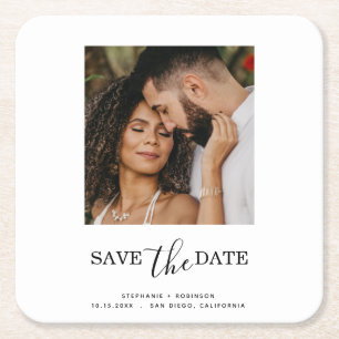 Foto Modern Monogramm Save the Date Rechteckiger Pappuntersetzer
