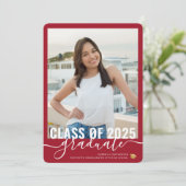 Foto Modern Red Abschluss Open House Einladung (Stehend Vorderseite)