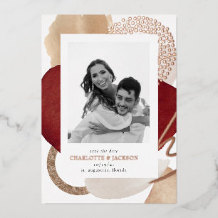 Foto Modern Rose Gold Folie Save The Date Folieneinladung