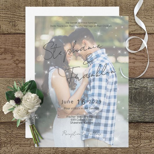 Foto Modern Vellum Sparkle Hochzeit Einladung