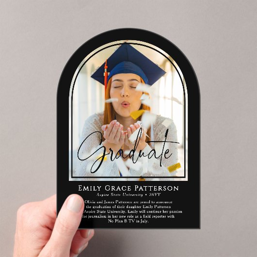 Foto Moderne Bogenschrift Abschluss Ankündigung (Insitu (Handheld))