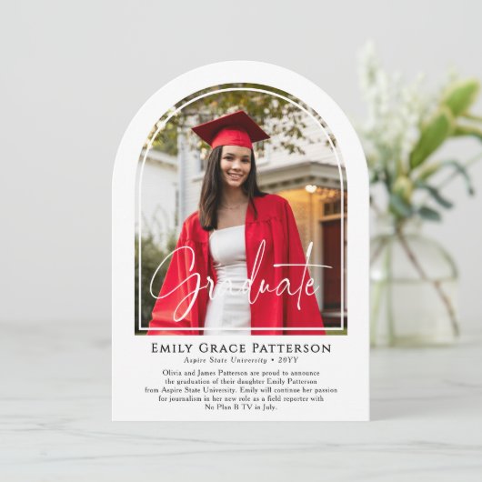 Foto Moderne Bogenschrift Abschluss Ankündigung (Stehend Vorderseite)