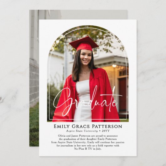 Foto Moderne Bogenschrift Abschluss Ankündigung (Vorne/Hinten)