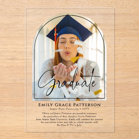 Foto Moderne Bogenschrift Abschluss Ankündigung (Vorderseite)