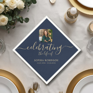Foto Moderne elegante goldene Schrift blaue Beerdi Serviette