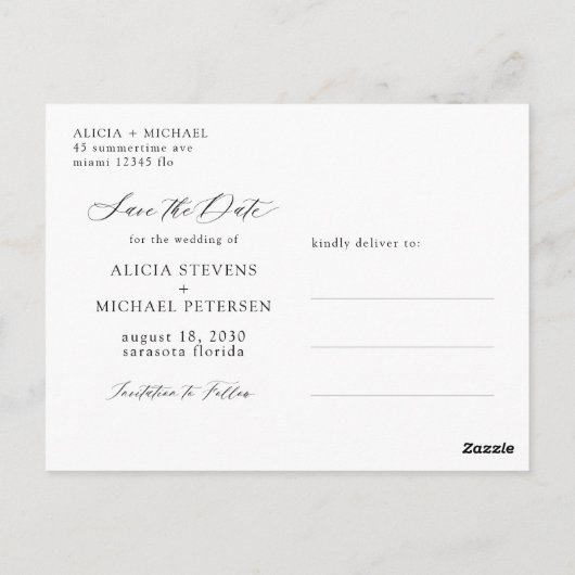 Foto Moderne, elegante Hochzeit Save the Date Postkarte (Rückseite)