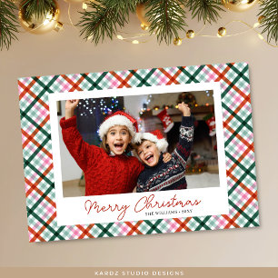 Foto Moderne Gingham Weihnachtskarte Feiertagskarte