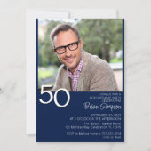 Foto Moderne Minimalistische Marine Blue 50. Gebur Einladung (Vorderseite)