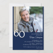 Foto Moderne Minimalistische Marine Blue 60. Gebur Einladung (Vorderseite)