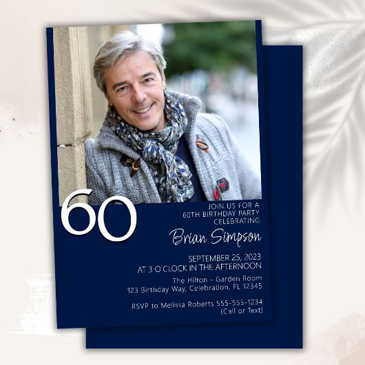 Foto Moderne Minimalistische Marine Blue 60. Gebur Einladung