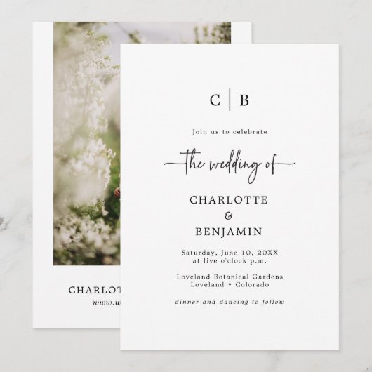 Foto Moderne Minimalistische Skripthochzeit Einladung (Vorne/Hinten)