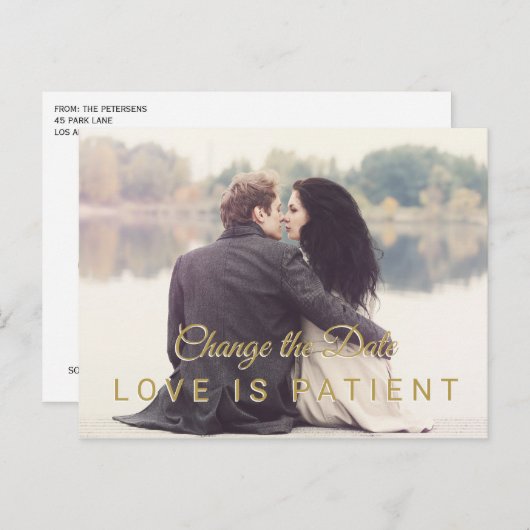 Foto Moderne Veränderung Datum Hochzeitverschiebun Postkarte (Vorne/Hinten)