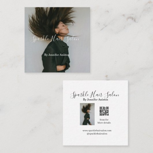 Foto Moderner Friseursalon Kleinunternehmen QR-Cod Quadratische Visitenkarte (Vorne/Hinten)