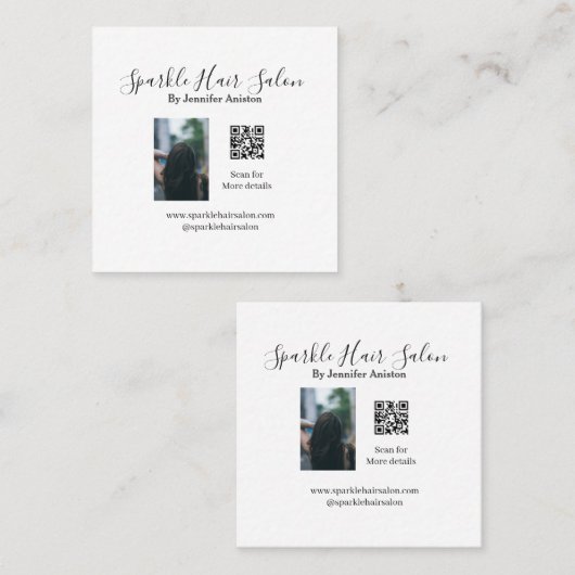 Foto Moderner Friseursalon Kleinunternehmen QR-Cod Quadratische Visitenkarte (Vorne/Hinten)