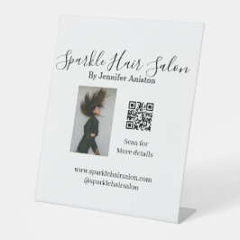 Foto Moderner Friseursalon Kleinunternehmen QR-Cod Sockelschild