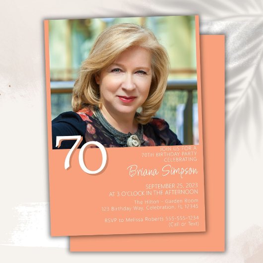Foto Moderner Minimalistischer Pfirsich 70. Geburt Einladung