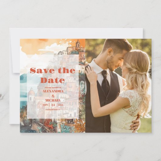 Foto Modernes Elegantes Italien Hochzeit in Urlaub Save The Date (Vorderseite)