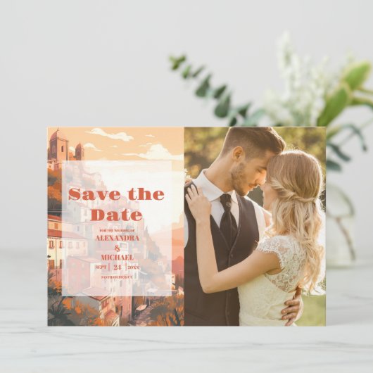 Foto Modernes Elegantes Italien Hochzeit in Urlaub Save The Date (Stehend Vorderseite)