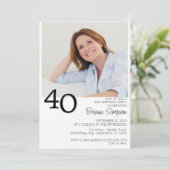 Foto Modernes Minimalistisch 40. Geburtstag Einladung (Stehend Vorderseite)