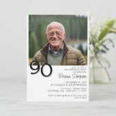 Foto Modernes Minimalistisch 90. Geburtstag Einladung (Stehend Vorderseite)
