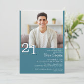 Foto Modernes Minimalistisches Aquamarin 21. Gebur Einladung (Stehend Vorderseite)